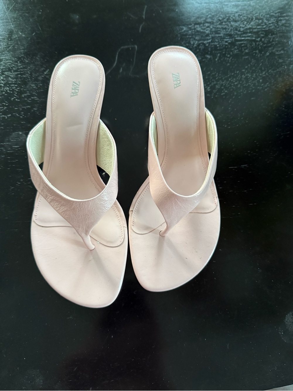 Zara Pale Pink Leather Thong Sandals - Minimalist Slip-On Thong 7.5 Mew $55 - Picture 3 of 10